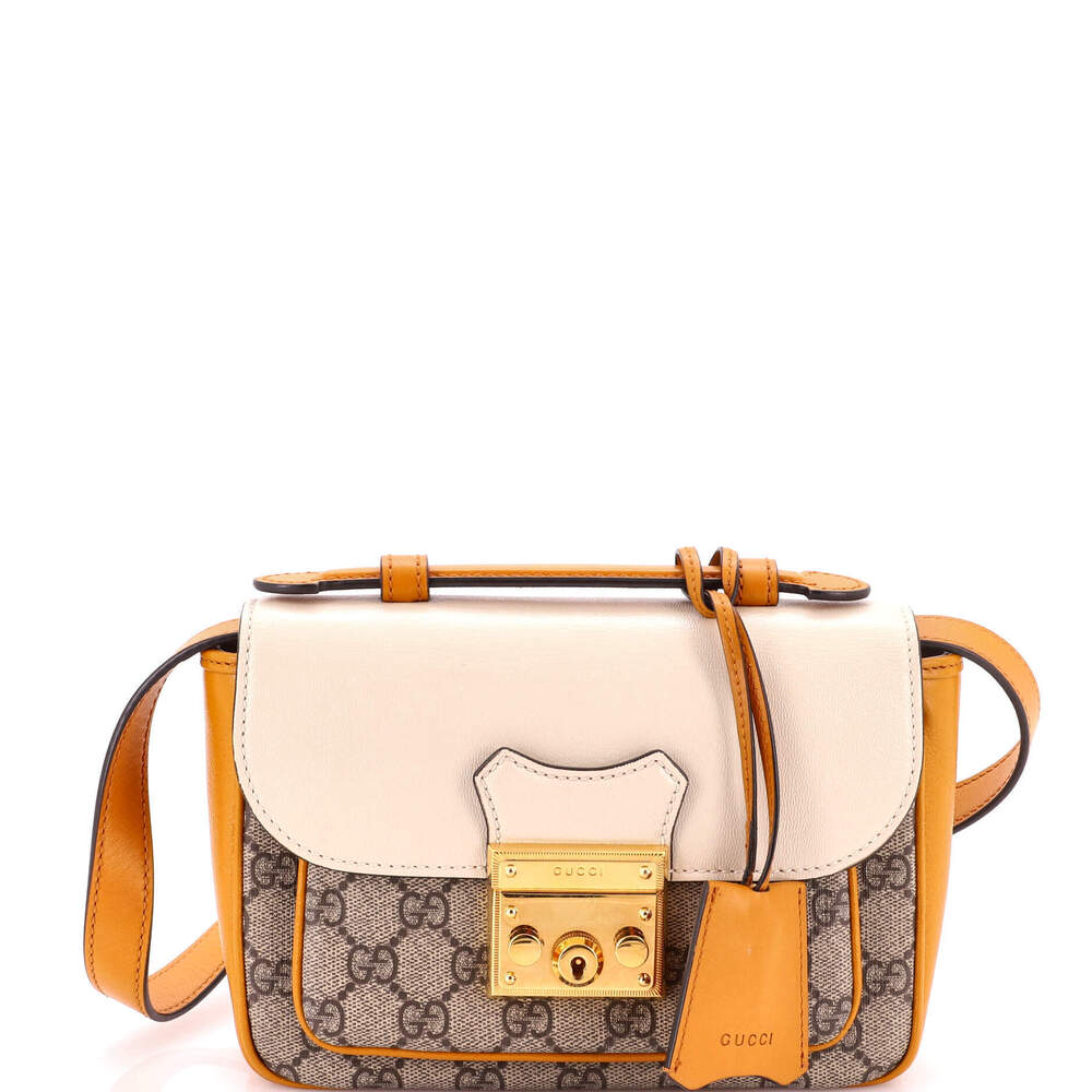 Gucci Mini Padlock Front Pocket Flap Shoulder Bag GG Coated Canvas and Leather